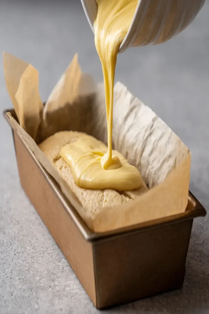 ouring keto cottage cheese bread into pan
