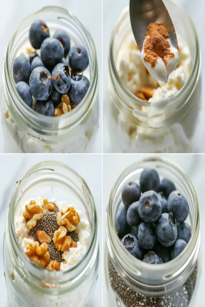 Quick Keto Breakfast Ideas for Early Travel Days 8 Step-by-step images showing how to make a keto cottage cheese breakfast cup