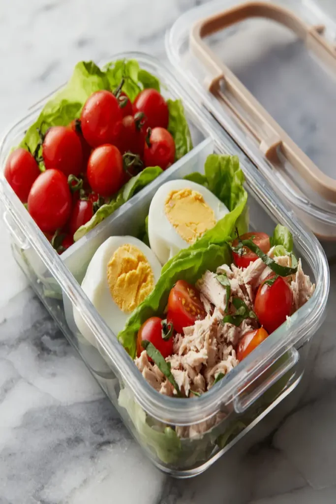 10 Keto Recipes for Travelers 6 Keto meal prep with lettuce wraps and boiled eggs