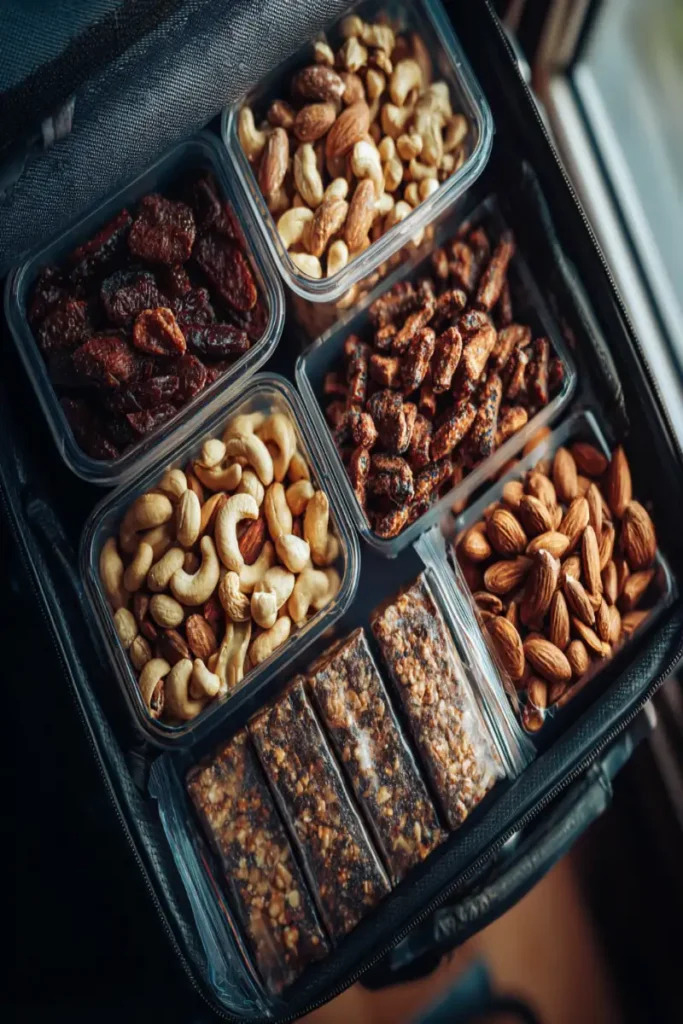 Efficient packing of no-refrigeration keto recipes for travelers in a suitcase