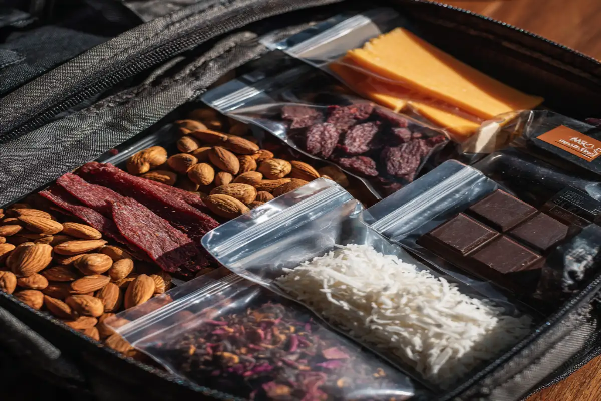 Easy keto travel snacks packed for a trip